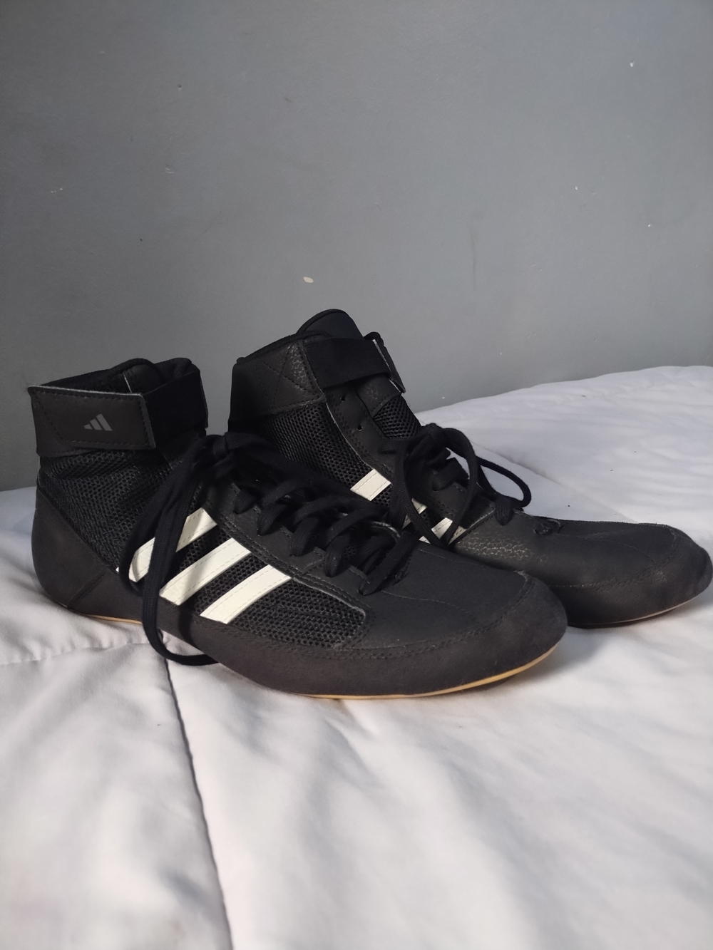 adidas Black Athletic High-Top Shoes with White Stripes